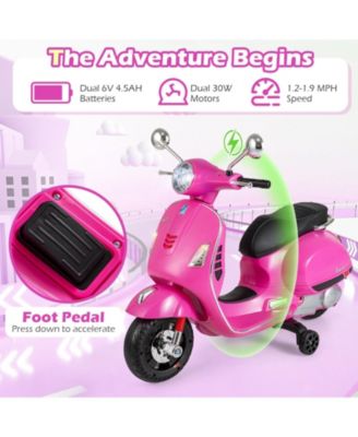 12V Kids Electric Motorcycle Licensed VESPA with Music and Training Wheels.