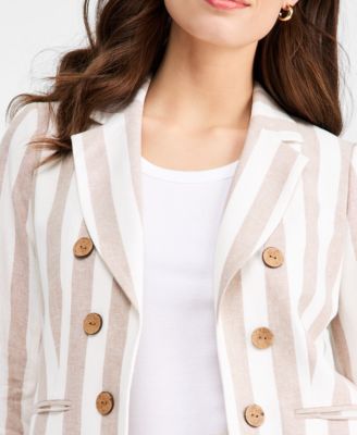 Women's Faux Double Breasted Stripe Linen-Blend Jacket
