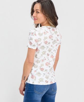 Petite Poetic Bloom Henley Short-Sleeve T-Shirt