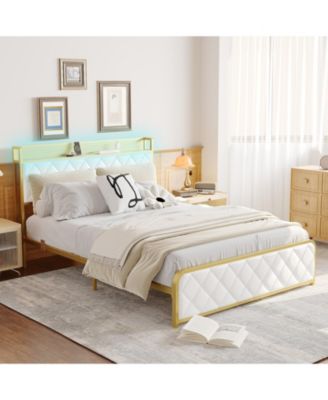 gaomon King Velvet Bed Frame, Diamond Tufted Headboard, Upholstered Platform, No Box Spring