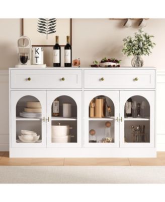 White 55" TV Stand & Sideboard Buffet Cabinet, Storage Solution for Dining & Living Room