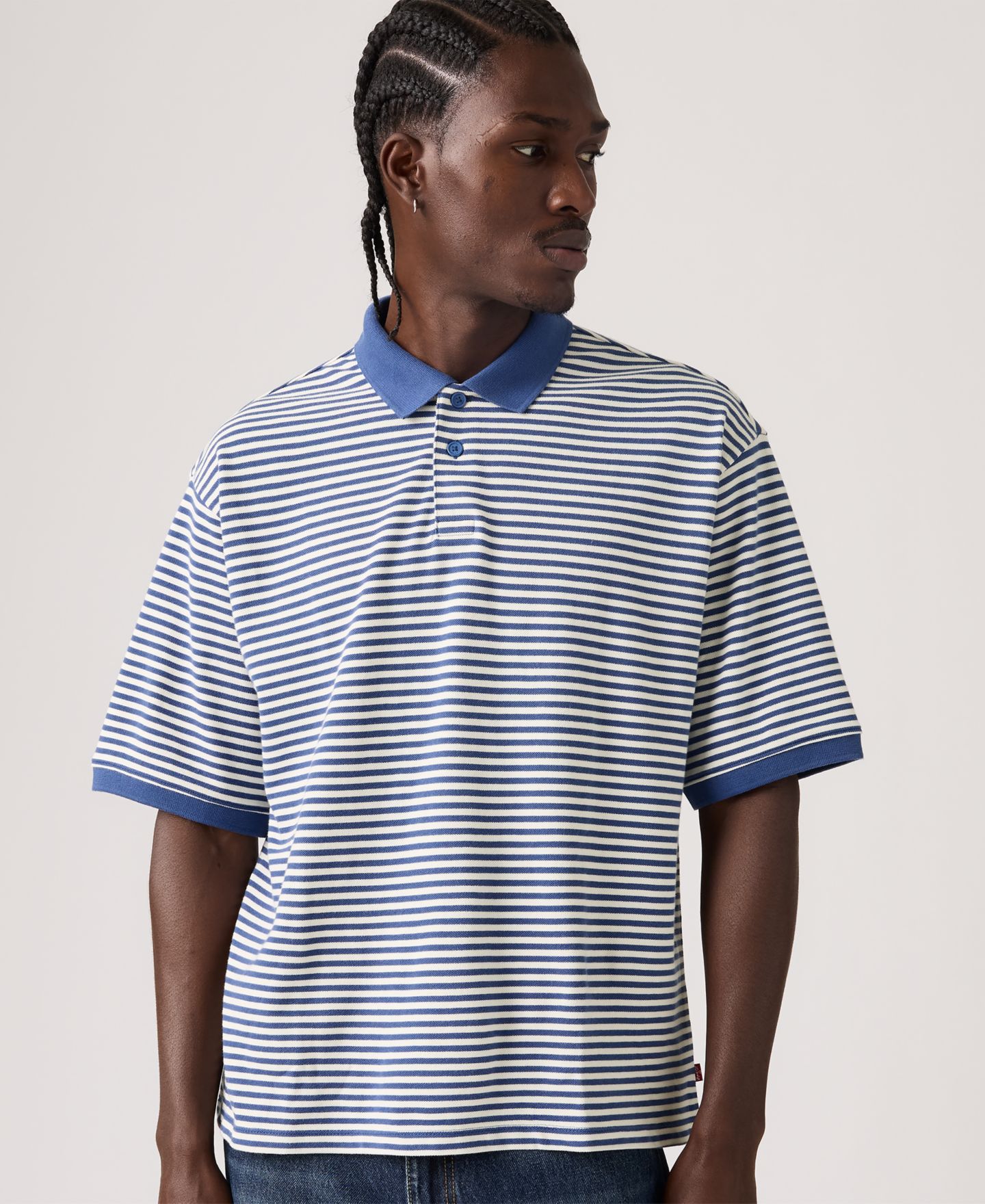Мужское поло Levi's Boxy Striped Collared Polo Shirt, цвет: Синий — фото 2