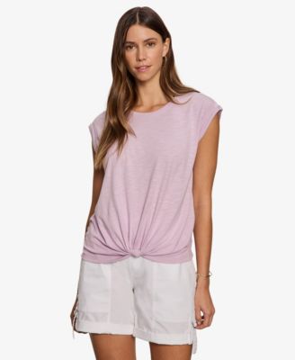 Women's Knot-Front Crew Neck Muscle Tee