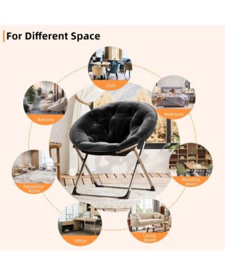 Oversized Faux Fur Foldable Saucer Chair, Sturdy Metal Frame Lounge Chair for Adults, Comfy Dorm Room Seating