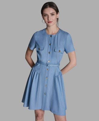Women's Collared Neck Mini Denim Dress