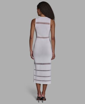 Women's Sheer Detail Crewneck Midi Dress