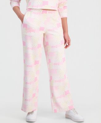 Juniors' High Rise Patchwork Print Sweatpants