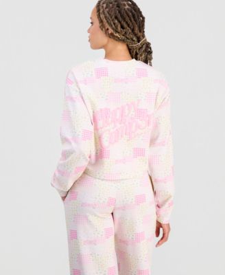 Juniors' Patchwork Print Crewneck Sweatshirt