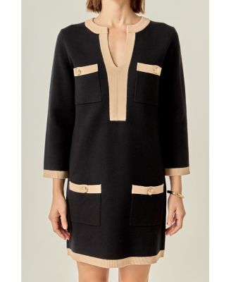 Women's White and Black Mini Knit Dress