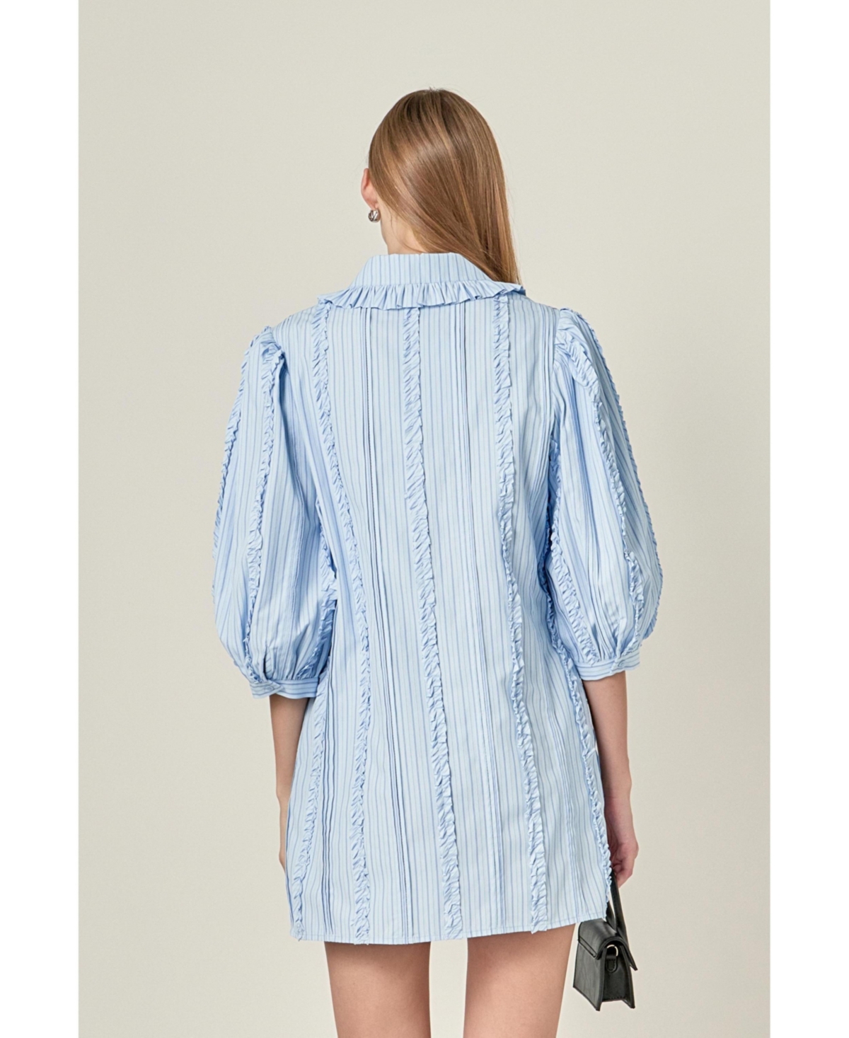 English Factory Women's Pintuck and Ruffle Detail Shirt Dress