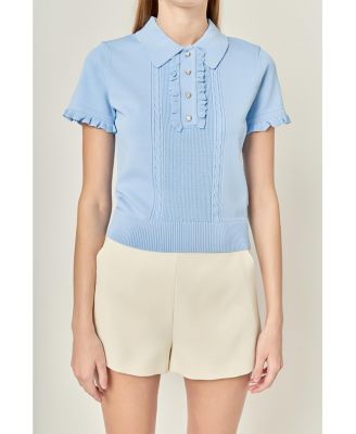 Women's Ruffle Placket Knitted Top