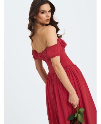 Women's Xavy Crimson Off-Shoulder Corset Midi Dress