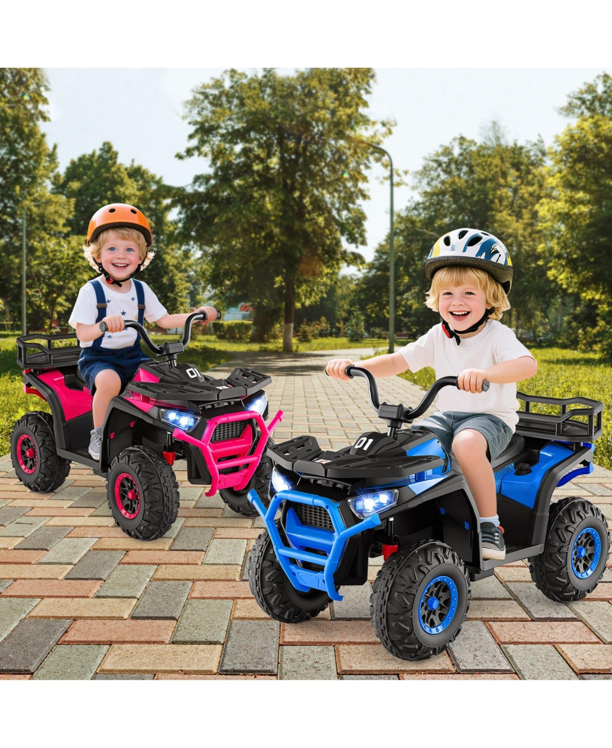 Mecale 24V Kids Ride on Electric Atv Quad Car with Realistic Sounds and Led Lights-Navy