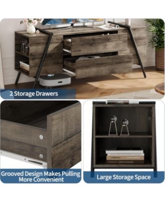 Brand 55" Modern Farmhouse TV Stand, 2 Drawers Adjustable Shelves U-Shaped Metal Legs Entertainment Center