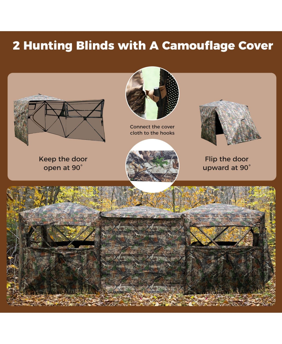 Mecale Double One-Way See-Through Ground Hunting Blinds for 2-6 People, Side-by-Side Shelter