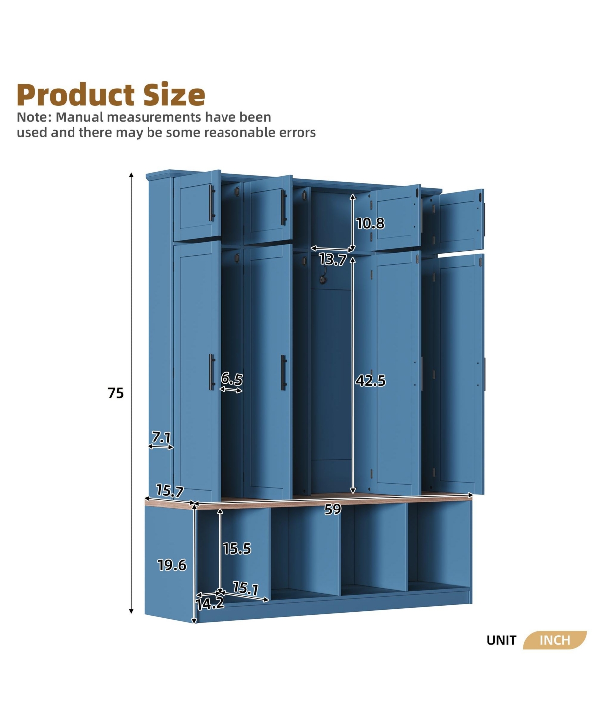 Boyel Living Farmhouse Hall Tree with Hidden Hooks and Walnut Seating Bench