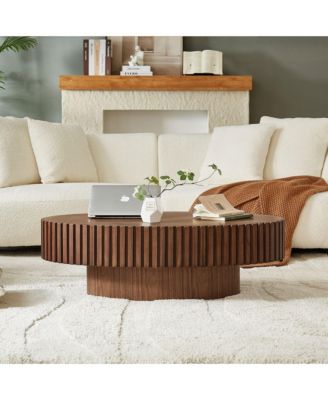 Modern Handcraft Drum Coffee Table - 43.7-Inch Oval Small Coffee Table