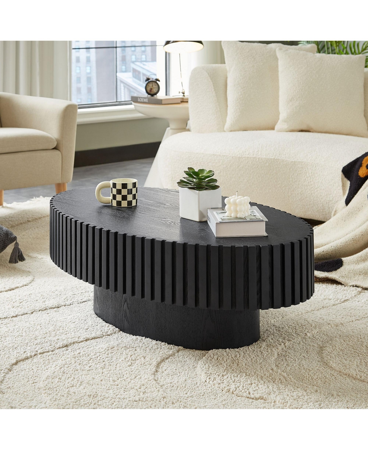 Boyel Living Modern Handcraft Drum Coffee Table - 43.7-Inch Oval Small