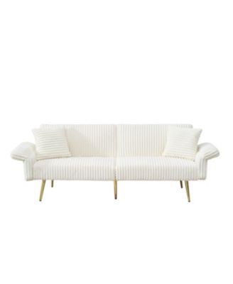 79-Inch Corduroy Sofa Bed Foldable Double Sofa Bed with Adjustable Armrests