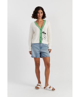 Women's Cotton Snoopy Crochet Peekabo Cardigan