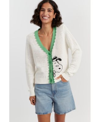 Women's Cotton Snoopy Crochet Peekabo Cardigan