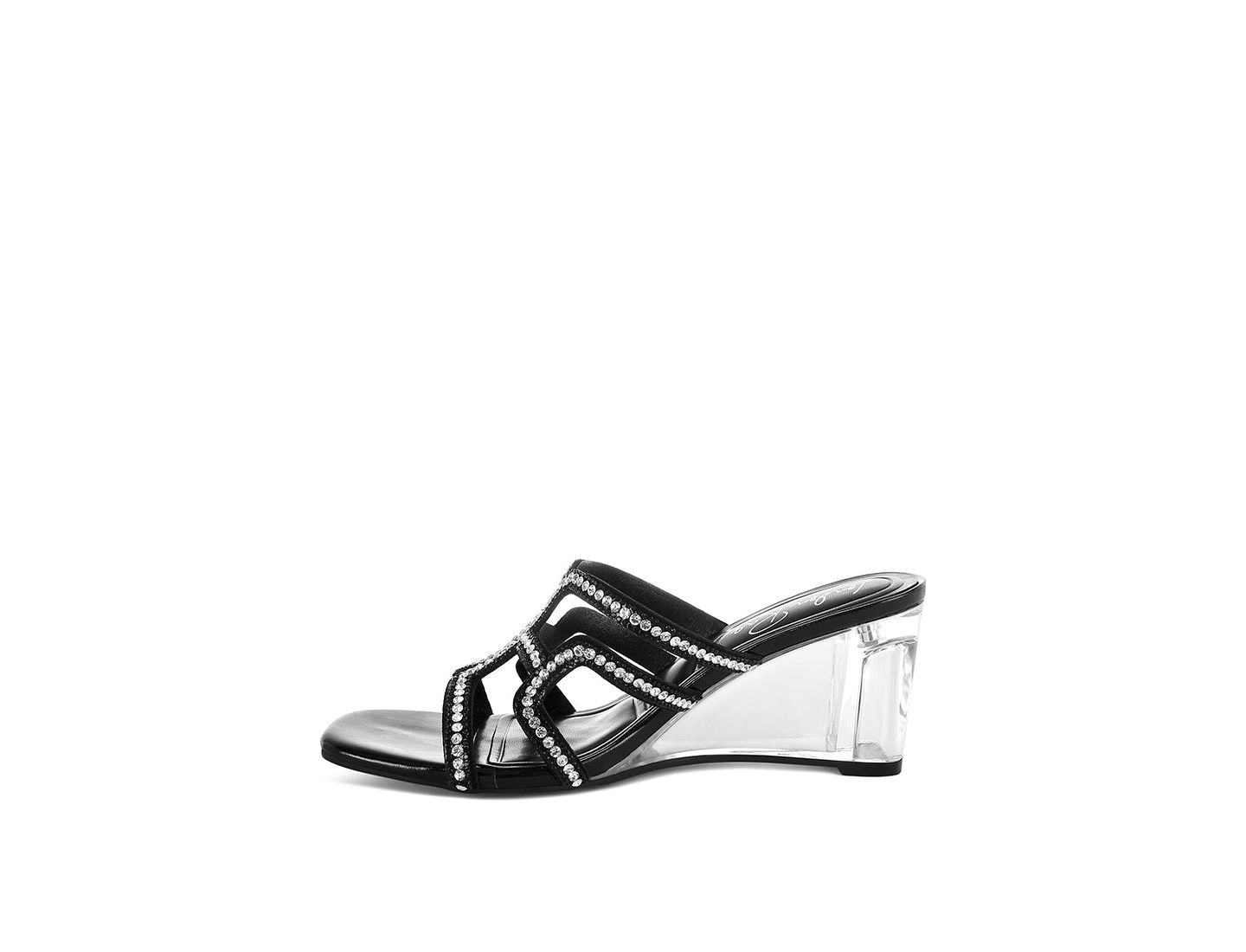 Женские сандалии London Rag Caqueta Metallic Rhinestone Clear Wedge, цвет: Чёрный искусственная кожа — фото 6