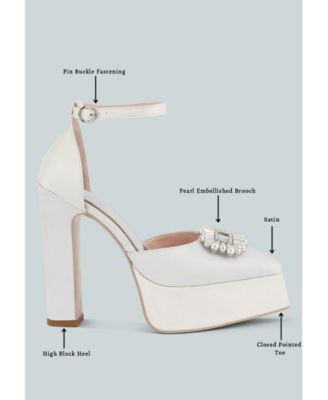 Womens Pearls Brooch Detail Platform Block Heel Sandals