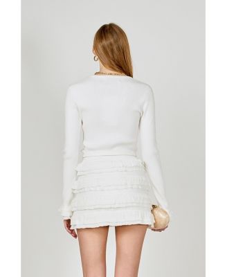 Women's Ruffled Cuff Knit Top