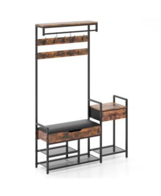 Tall Hall Tree with Bench and Coat Rack for Entryway