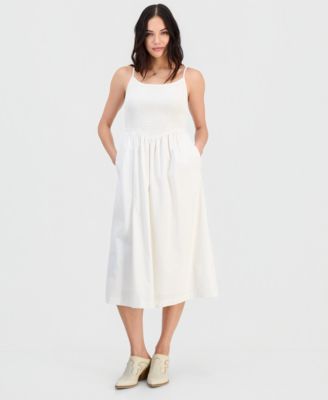 Women's Scoop-Neck Smocked Cotton Midi Dress