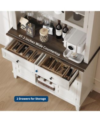 72" Farmhouse Coffee Bar Cabinet with Wine Rack & Glass Holder