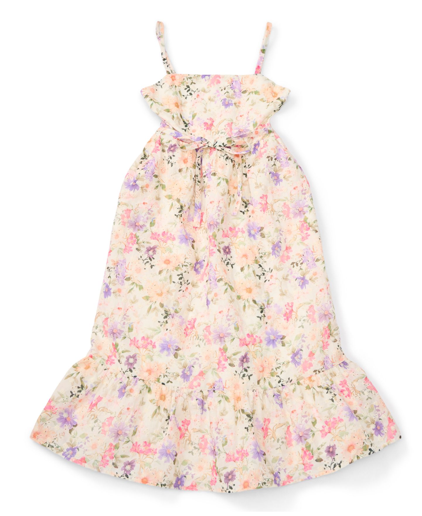 Платье CeCe Self-Tie Waist Maxi Dress для девочек, цвет: Слоновая кость / Фиолетовый — фото 1