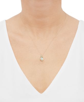 Aquamarine (5/8 ct. t.w.) & Diamond (1/10 ct. t.w.) Pendant Necklace in 14k Yellow Gold