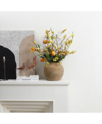 Terracotta 10" Round Vase with Earth Tones, Accent for Farmhouse or Boho Interiors