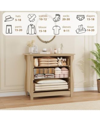 3 Drawer Dresser, Modern Dresser for Bedroom, Chest of Drawer with Black Metal Ring Pull Handles, Wooden Storage Cabinet for Living Room