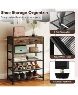 Wall-Mounted Coat Hanger with 5-Tier Shoe Rack