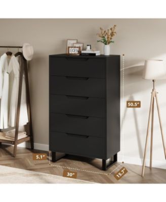 5 Dresser for Bedroom, 50.5" Tall Dresser, Freestanding Horizontal Drawer with Storage, Wooden Closet Chest Storage for Living Room