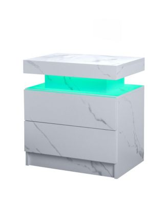 LED Nightstand with 2 Drawers, Bedside Table Cabinet with Adjustable Color Lighting, Modern End Side Table