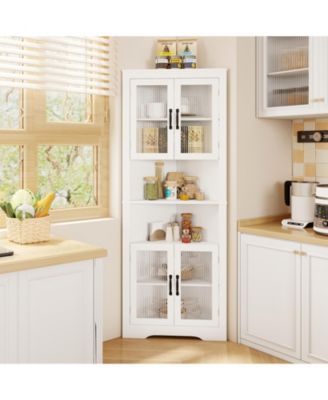 Tall Triangular Corner Buffet Cabinet with Glass Doors