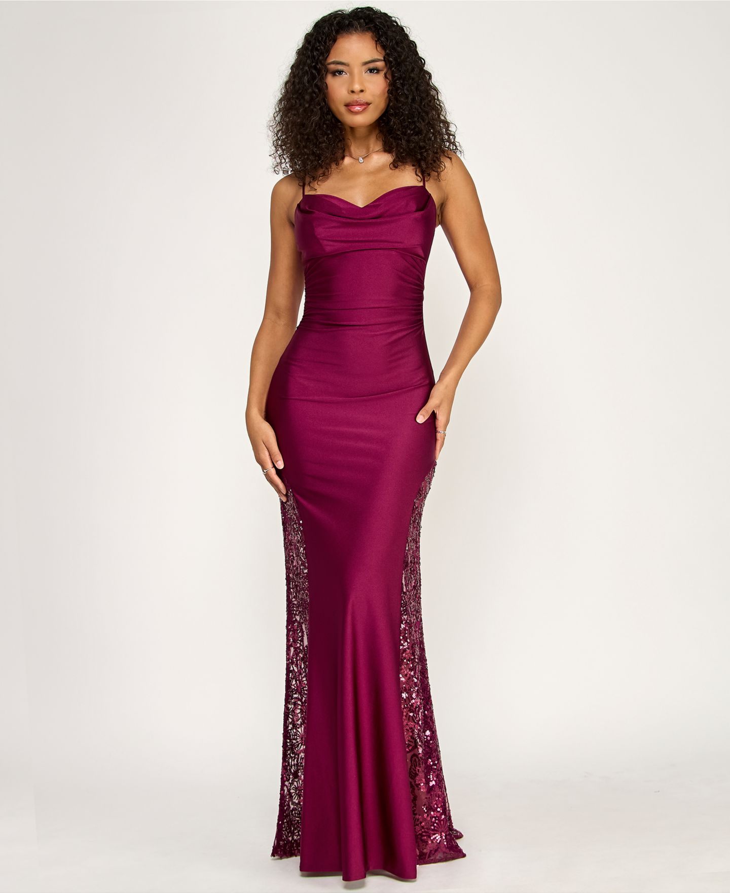 Женские платья KATIA RAE Juniors' Cowl Neck Gown, цвет: Винный — фото 1
