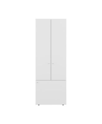 Tolleson 3-Door Tall Wardrobe Cabinet with 4 Shelves – Freestanding Storage Armoire for Bedroom or Entryway, White