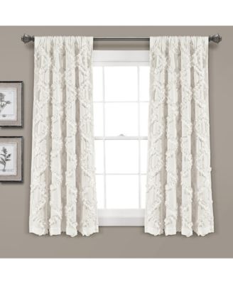 Ruffle Diamond Window Curtain Panels Pair 54"W x 63"L White - Ruffle Curtains for Living Room - Light Filtering Curtains - White Drapes
