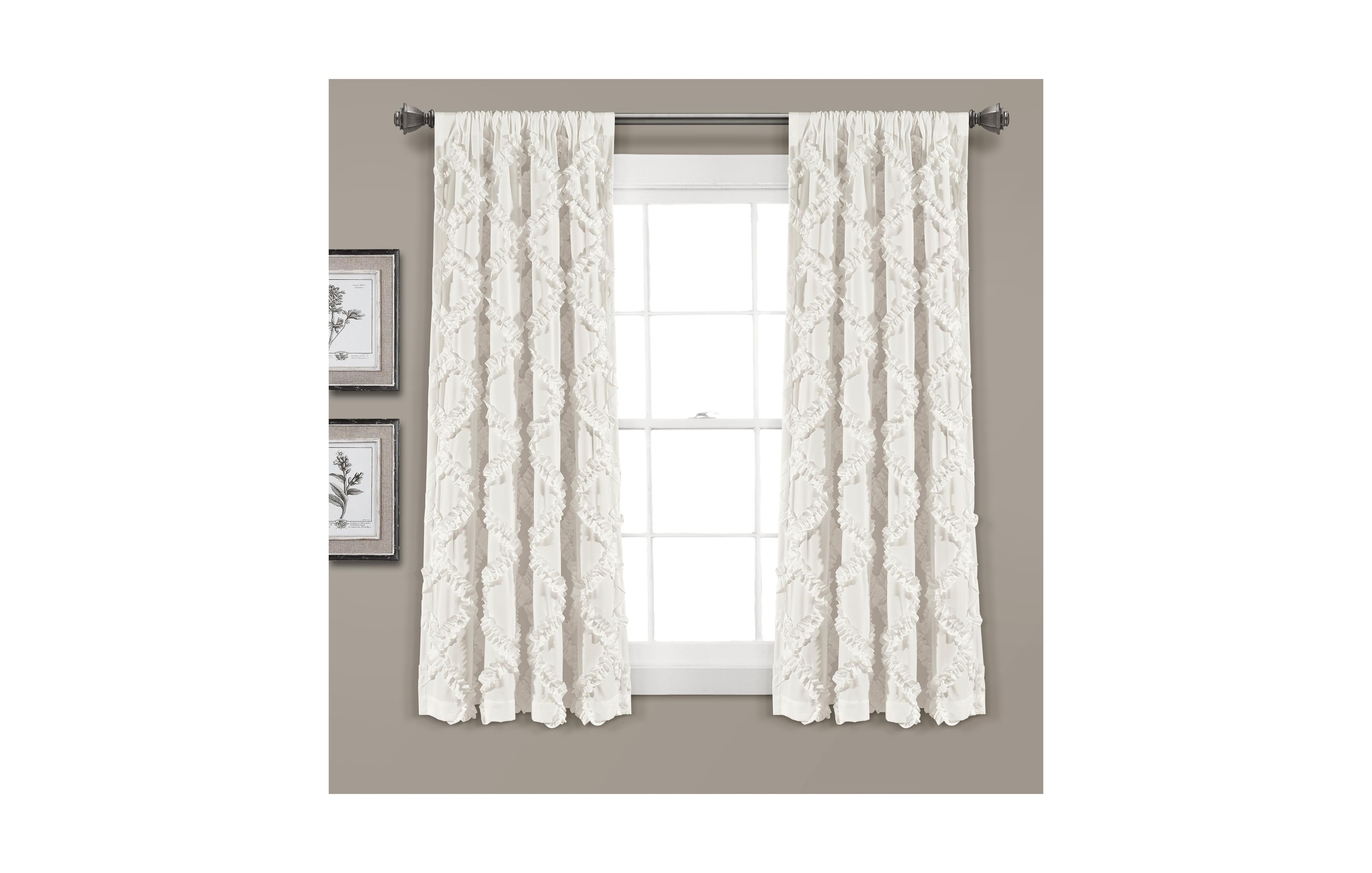 Lush Decor Ruffle Diamond Window Curtain Panels Pair 54"W x 63"L- Ruffle Curtains for Living Room - Light Filtering Curtains