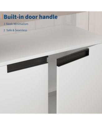 63" Boho Rustic TV Stand for TVs up to 70 Inch, 4 Doors Open Shelf Entertainment Center