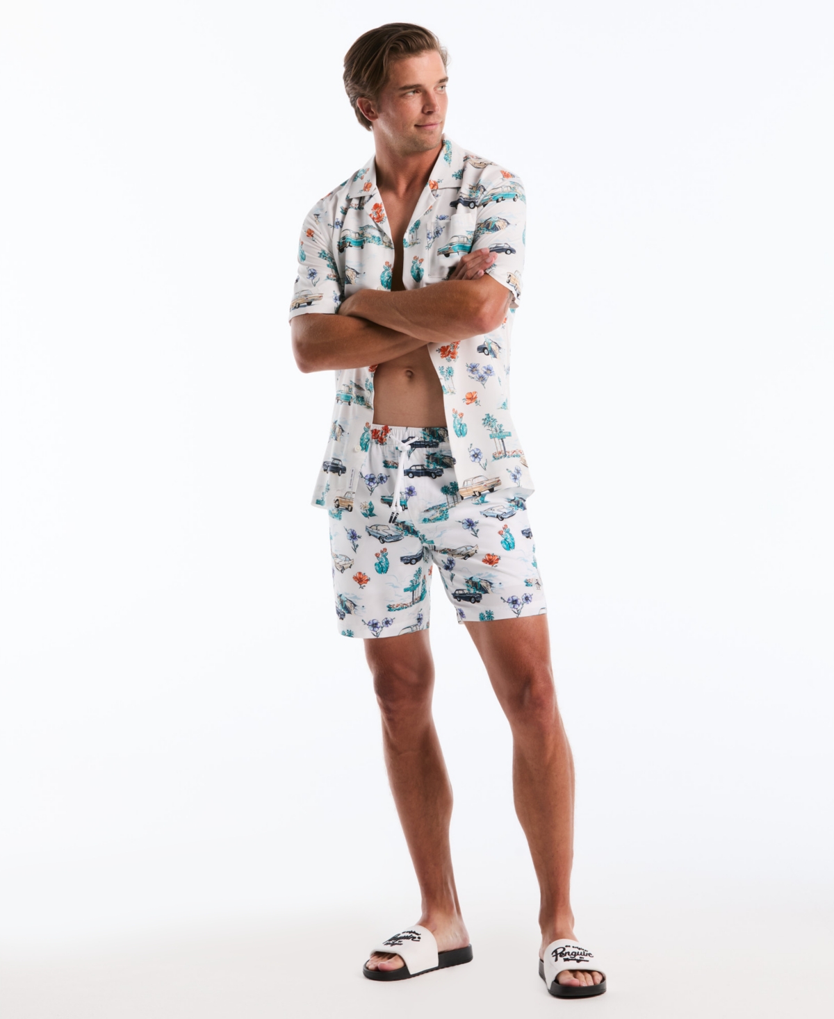 Original Penguin Men's Car Print 7" Swim Trunks