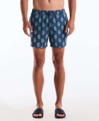 Men's Navy Flower Block Print Swim Trunks