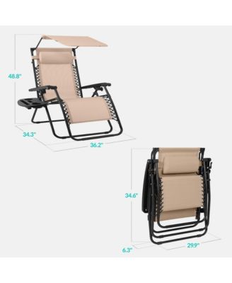 30” Extra Wide Folding Zero Gravity Patio Lounge Chair w/Adjustable Canopy Shade