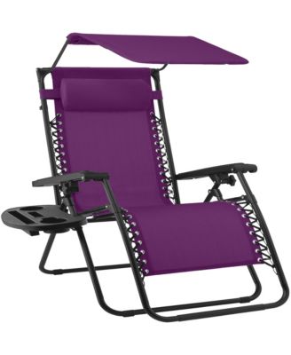 30" Extra Wide Folding Zero Gravity Patio Lounge Chair w/Adjustable Canopy Shade
