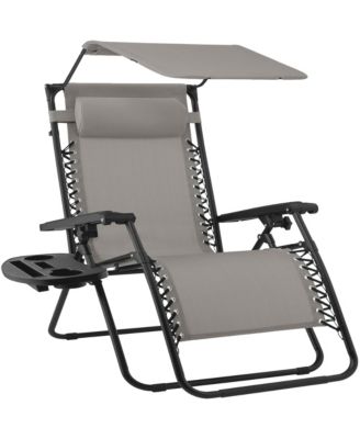 30" Extra Wide Folding Zero Gravity Patio Lounge Chair w/Adjustable Canopy Shade
