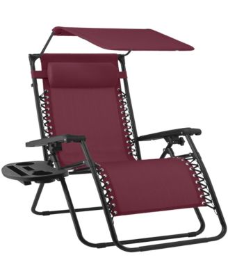 30" Extra Wide Folding Zero Gravity Patio Lounge Chair w/Adjustable Canopy Shade